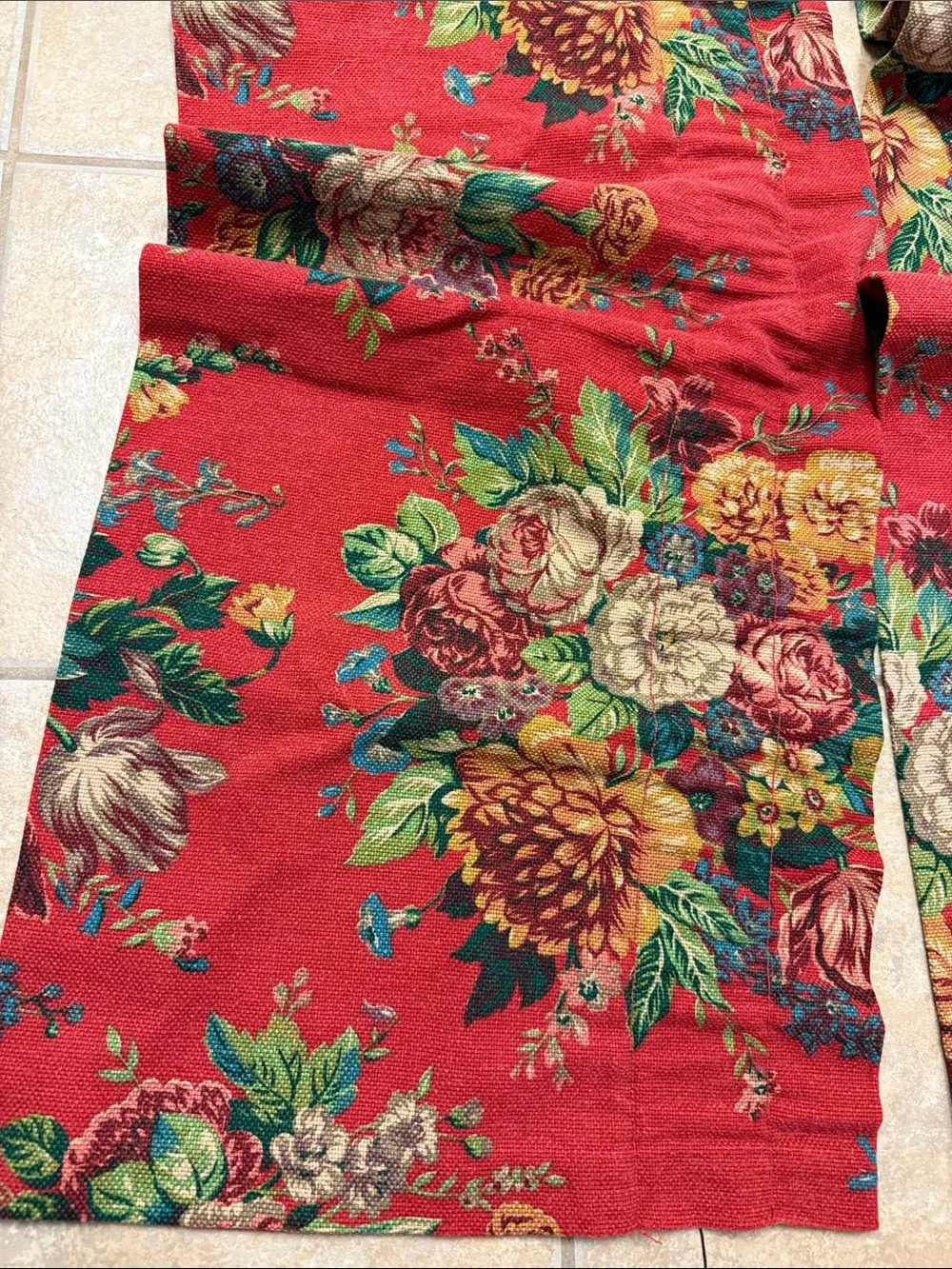 Ralph Lauren 2 Valences Red Floral Fabric Panel